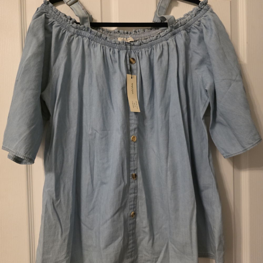 Light Blue Off-Shoulder Women's Top